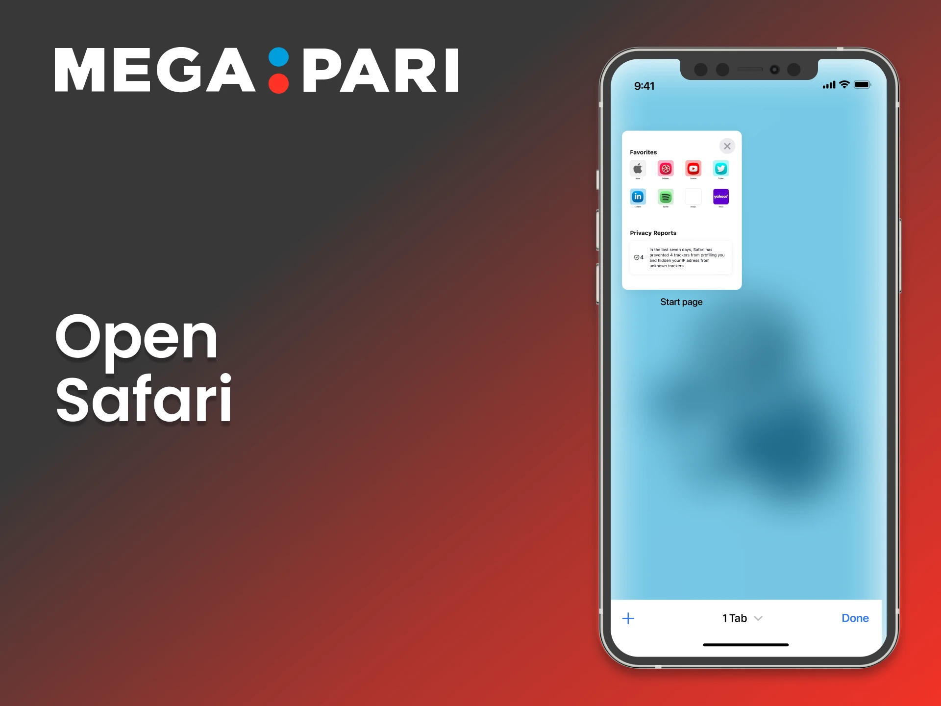 Launch Safari on your iOS device to use the Megapari casino web app.