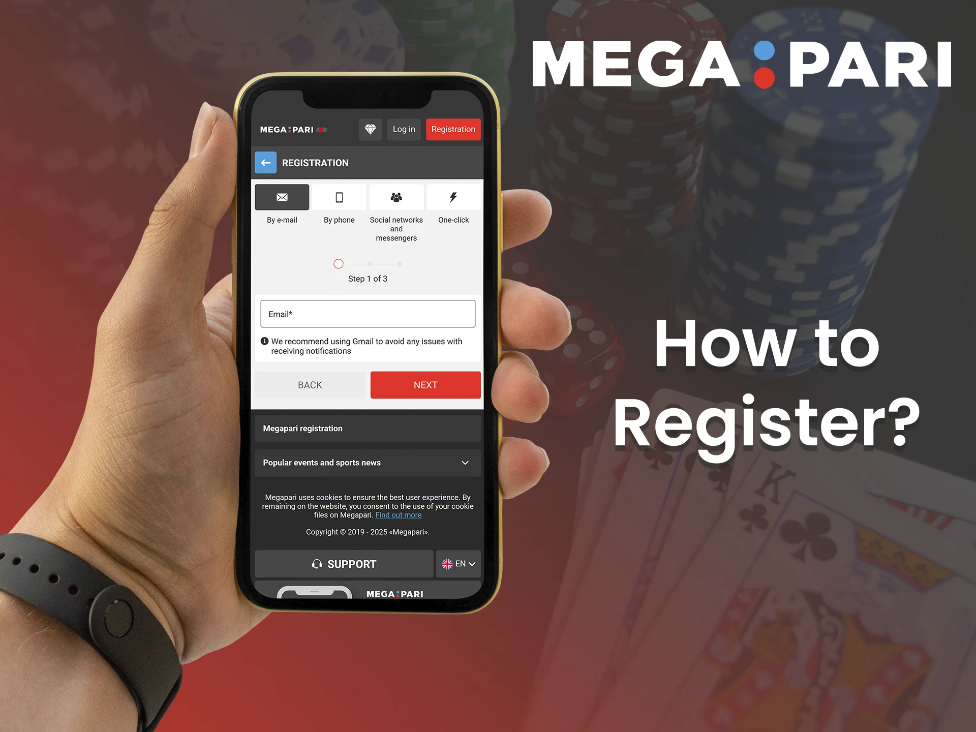 Registration process at Megapari mobile app.