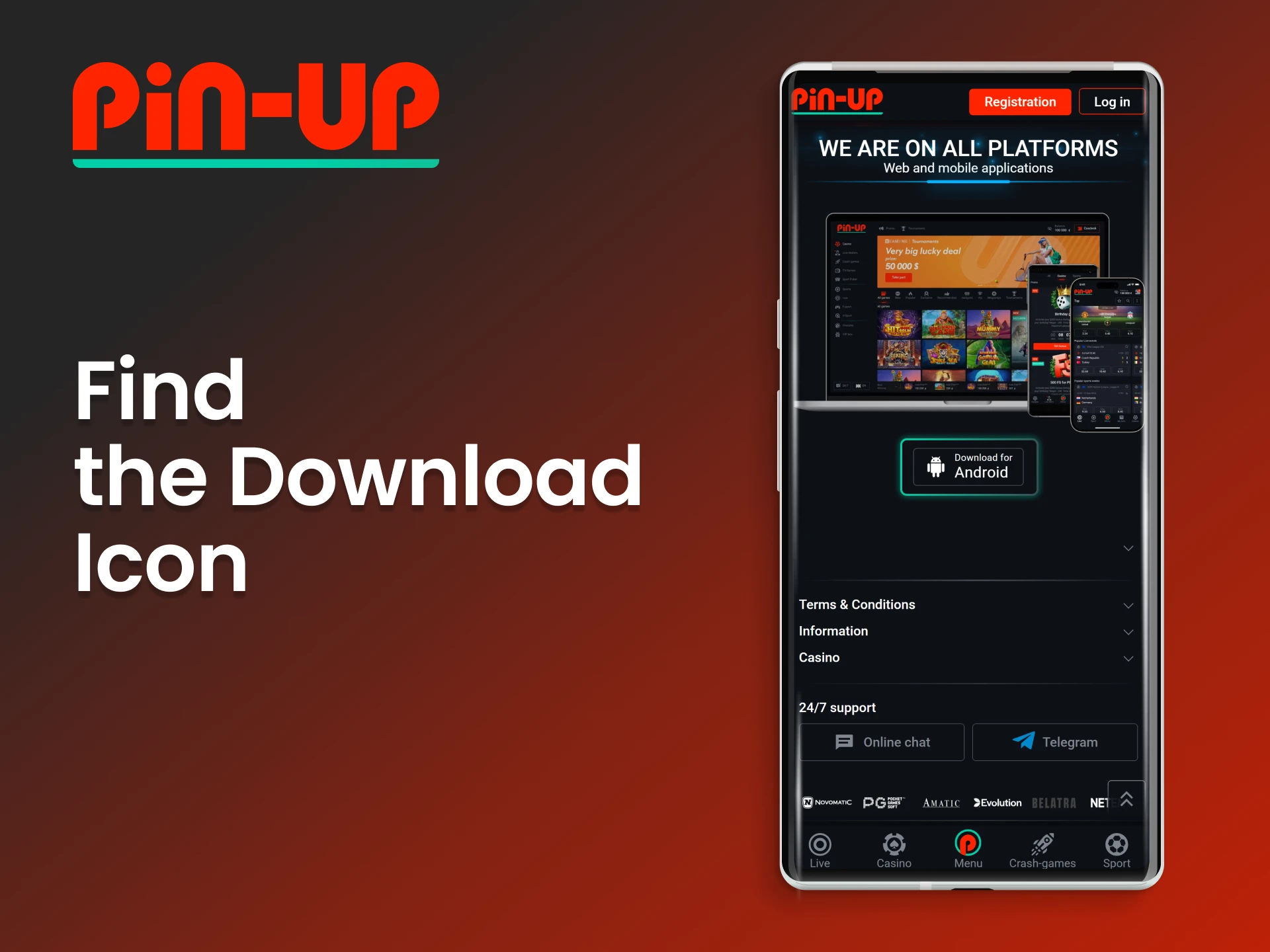 Locate the download button on the official Pin Up casino website.