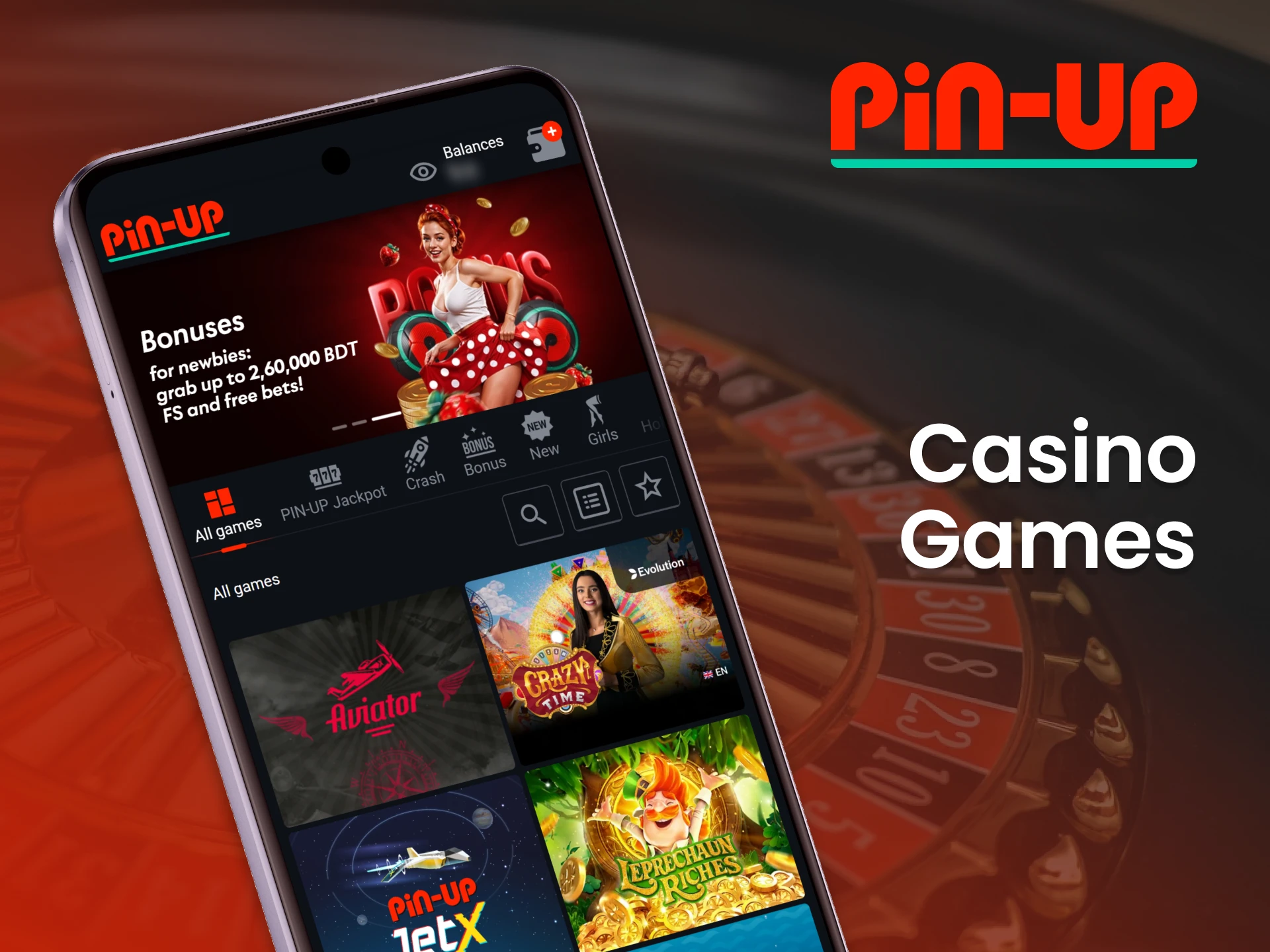 Discover a wide range of casino games offered by the Pin Up app.