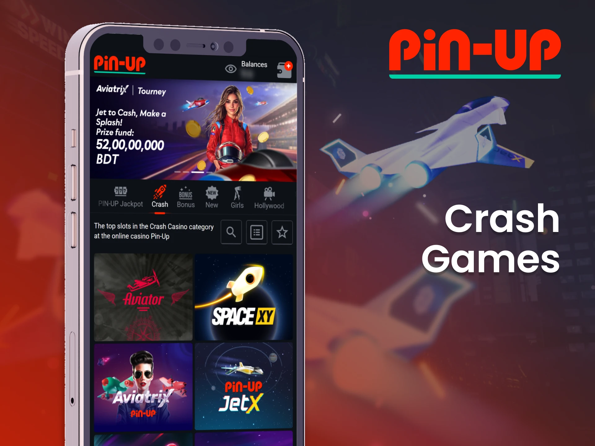 Get ready to win at the crash games section on the Pin Up casino app.