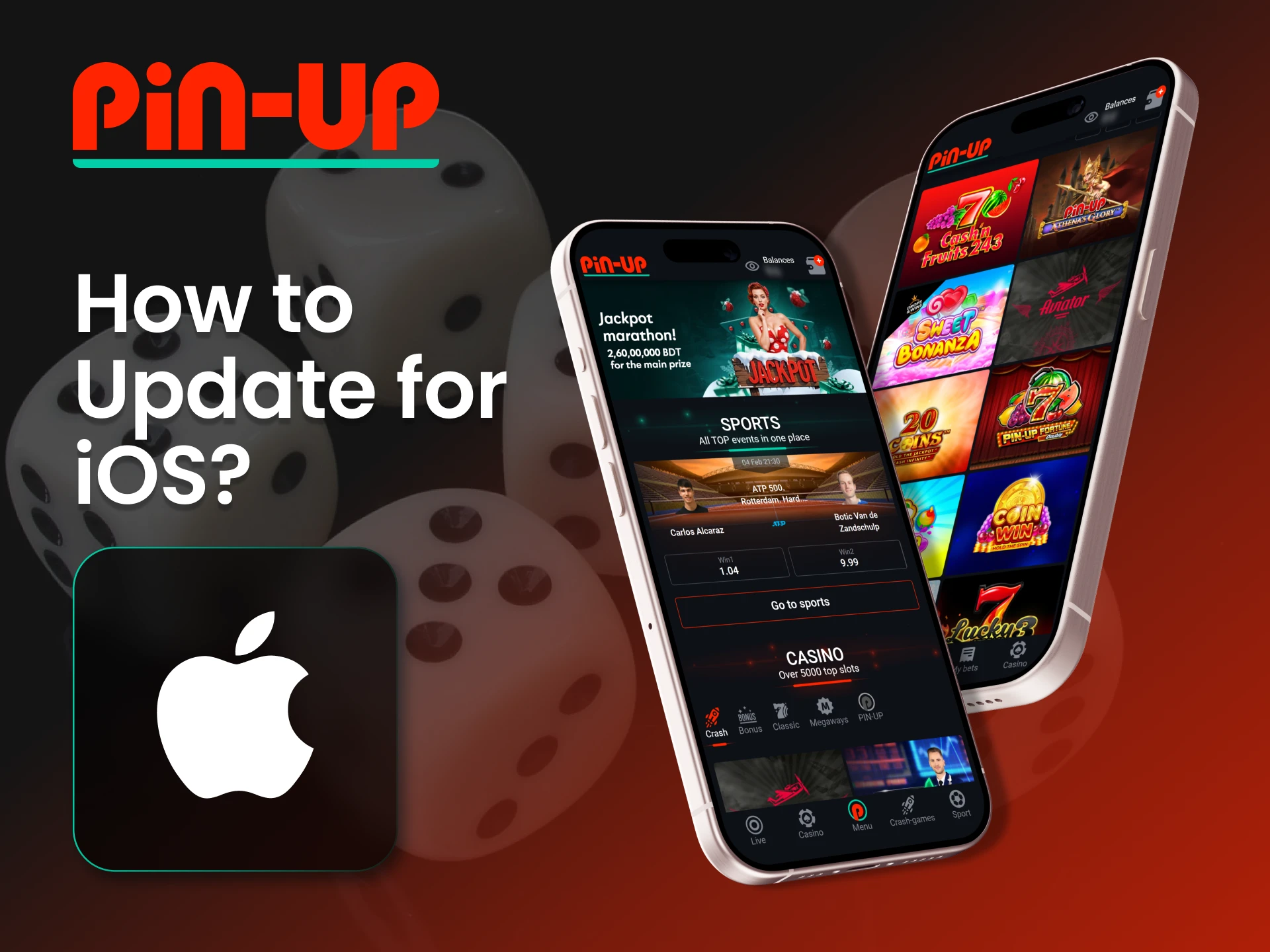 Pin Up casino for iOS updates automatically when accessing the site.