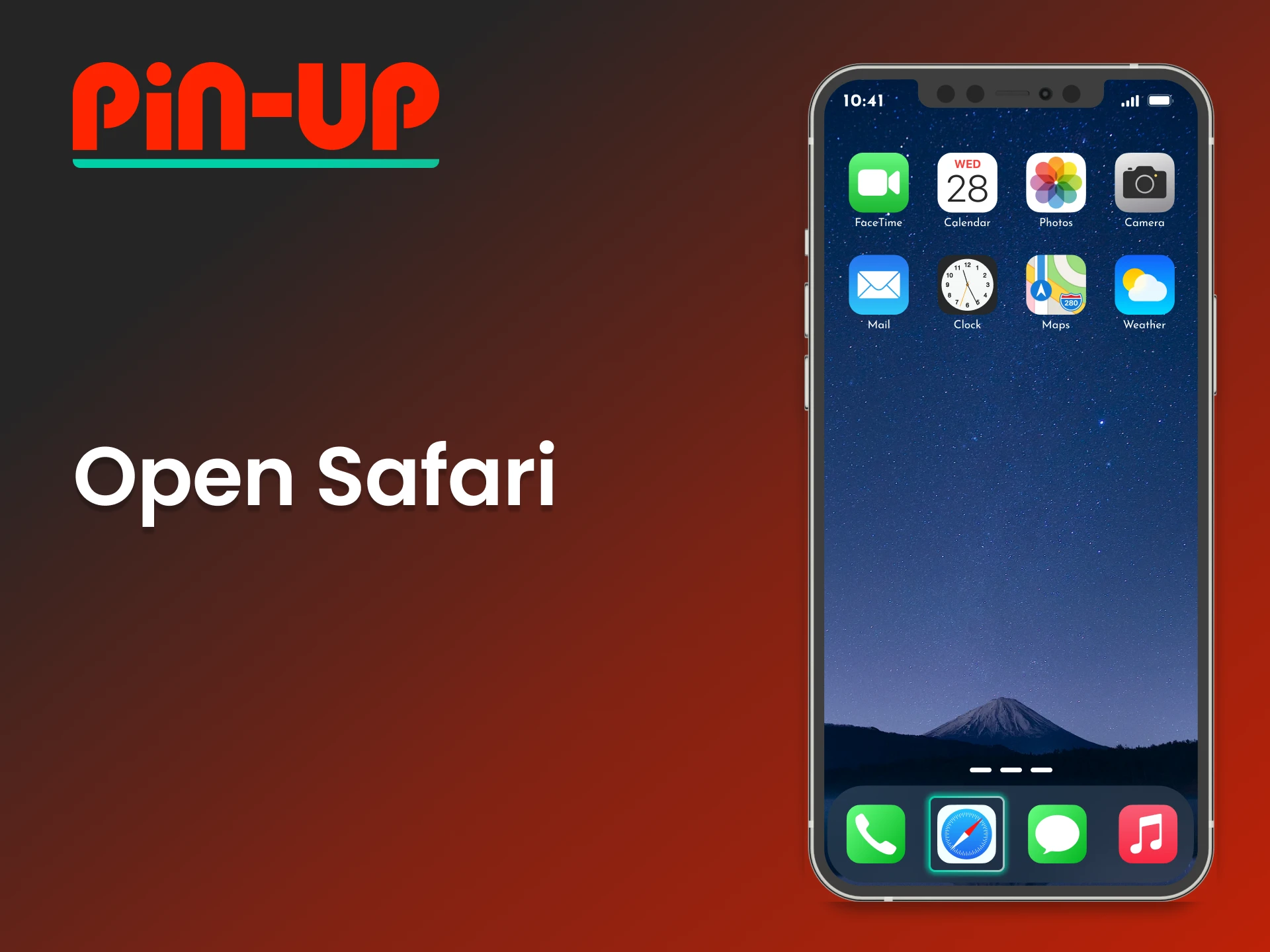 Launch the Safari browser to use the Pin Up casino to your Apple device.