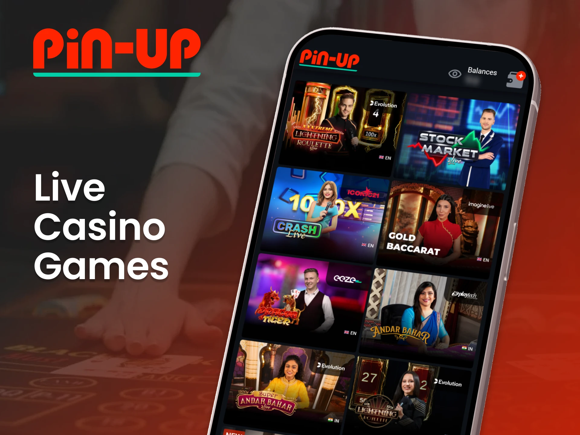 Check out the live casino section of the Pin Up app to play with real dealers.