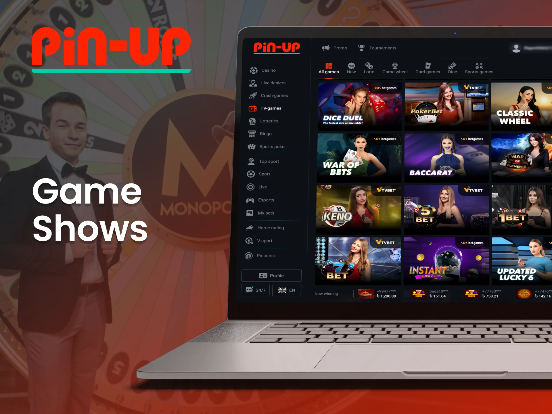 Play interactive TV-show style games at the Pin Up online casino.