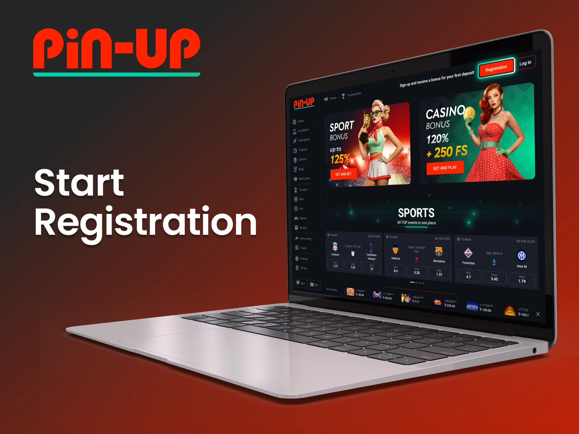 Go to the official Pin Up casino website to create an account.